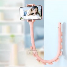 Держатель для телефона гибкий универсальный на присосках Cute Worm Lazy Holder розовый