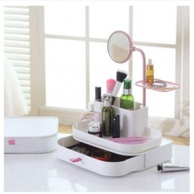Настольный бокс для хранения косметики Cosmetic Storage Box с выдвижными ящиками и зеркалом органайзер 7009