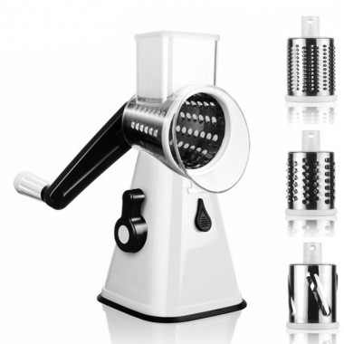 Овощерезка ручная мультислайсер Tabletop Drum Grater Kitchen Master Терка для овощей и фруктов 3 насадки белая