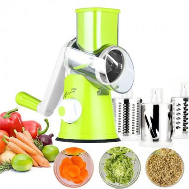 Овощерезка ручная мультислайсер Tabletop Drum Grater Kitchen Master Терка для овощей и фруктов 3 насадки зеленая