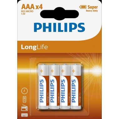 Батарейка Philips LongLife тип AAА 4 шт. (R03)