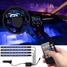 Светодиодная подсветка LED для авто RGB водонепроницаемая 7 цветов 4 Ленты с пультом и датчиком движения Светодиодная подсветка LED для авто RGB водонепроницаемая 7 цветов 4 Ленты с пультом и датчиком движения