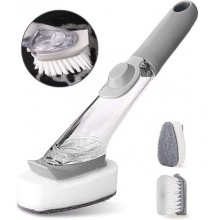 Многофункциональная щетка для мытья посуды DECONTAMINATION WOK BRUSH с ручкой, дозатором и съемными насадками, серая