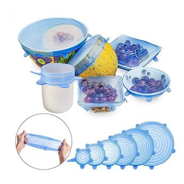 Силиконовые универсальные крышки для посуды  Silicone Sealing Lids набор 6 штук синие