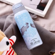 Термос металлический  STENSON The cute elves с поилкой  350 ml голубые цветы 