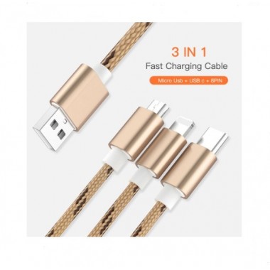 Универсальный кабель USB MLQ Premium Series Data Cable  3 в 1 - Lightning, Micro USB, Type-C   1 м gold
