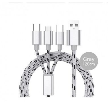 Универсальный кабель USB MLQ Premium Series Data Cable  3 в 1 - Lightning, Micro USB, Type-C   1 м silver