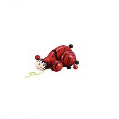 Деревянная каталка Hongji toys на веревочке  Божья Коровка